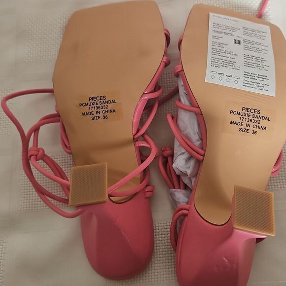 Pieces Pcmuxie Strappy Lace-Up Open Toe Sandals 6 Morning Glory Pink - Picture 4 of 16